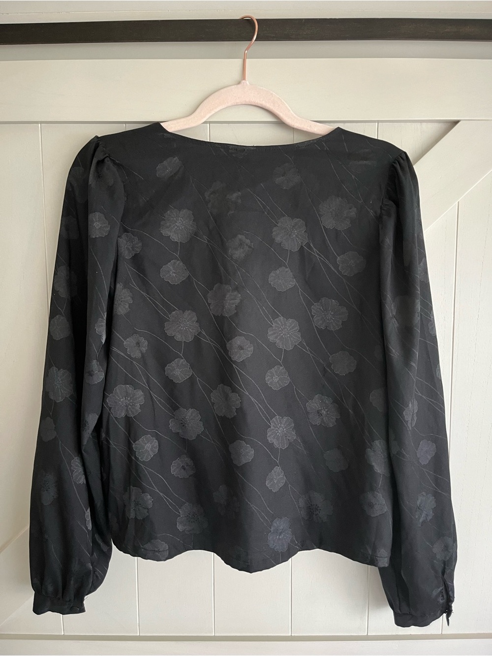 a new day Black Floral Jacquard Wrap-Style Long Sleeve Blouse - Picture 2 of 3
